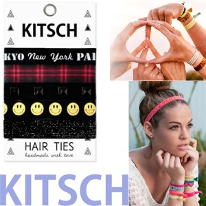 【KITSCH　キッチュ】【NINETIES】 カリフォルニア発キュートなヘアゴム Hair Tie カラフル 無地 プリント ヘアタイ 5本セット 