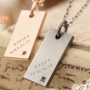 ペアネックレス シルバー 刻印 誕生石 セット カップル 送料無料 セミオーダー セピア NECKLACE01-KS-BKPK*