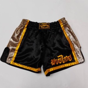 新品 サテン 48 LUMPINI ボクシング パンツ S/M/L/XL 選択 黒金豹ショート /ムエタイ/トランクス/通販/大人/キッズ/ジュニア/子供