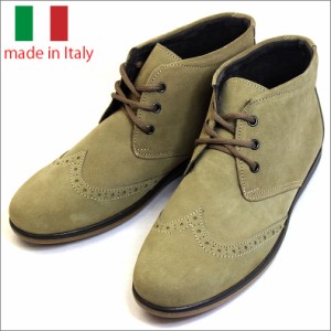 イタリア製 シューズ スエード レザー ブーツ メダリオン ウイングチップ チャッカ デザート カーキベージュ 紳士靴 革靴 pago-t 