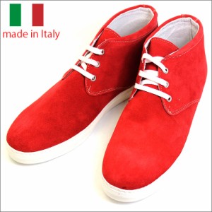 イタリア製 シューズ スエード レザー ハイカット スニーカー レースアップ レッド 紳士靴 革靴 rego-rosso 