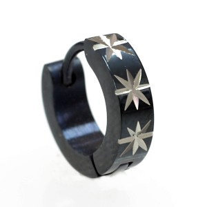 ブラック トリプルスター/星 フープピアス/リングピアス【13mm】サージカルステンレス