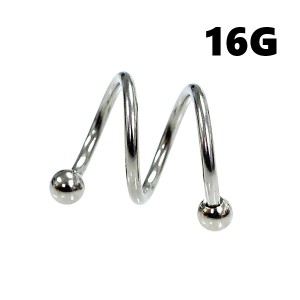 ダブルスパイラルバーベル サージカルステンレス【16G】【内径13mm/ボール径3mm】 