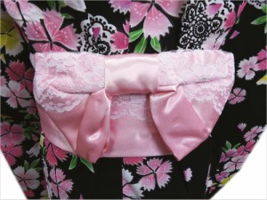 結び帯 ワンタッチ キッズ 子供用 レース ピンク 浴衣 ゆかた 付け帯 作り帯 女の子 女児 むすび帯 つくり帯 簡単
