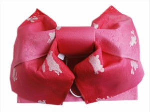 結び帯 付け帯 作り帯 柄入り 浴衣 ゆかた 日本製 赤色地ラメぼかしうさぎ桜 簡単 巻いてポン 女性用