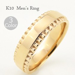 10金 メンズリング 指輪 デザイン ホワイト ピンク イエロー ゴールド 幅広  豪華 通販 男性用 送料無料
