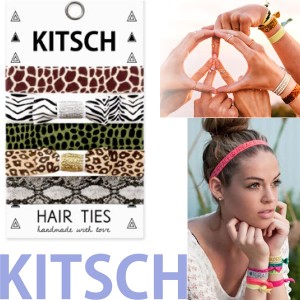 【KITSCH　キッチュ】【WILD THING】 カリフォルニア発キュートなヘアゴム Hair Tie カラフル 無地 プリント ヘアタイ 5本セット 