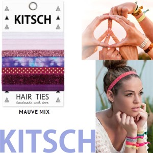 【KITSCH　キッチュ】【MAUVE MIX】 カリフォルニア発キュートなヘアゴム Hair Tie カラフル 無地 プリント ヘアタイ 5本セット 