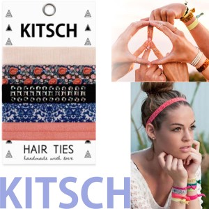 【KITSCH　キッチュ】【Gypsy】 カリフォルニア発キュートなヘアゴム Hair Tie カラフル 無地 プリント ヘアタイ 5本セット 