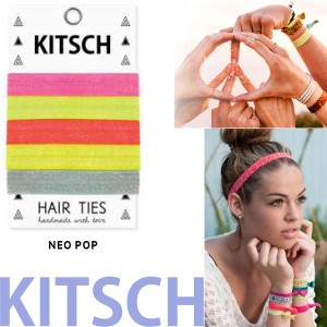 【KITSCH　キッチュ】【NEo PoP】 カリフォルニア発キュートなヘアゴム Hair Tie カラフル 無地 プリント ヘアタイ 5本セット 