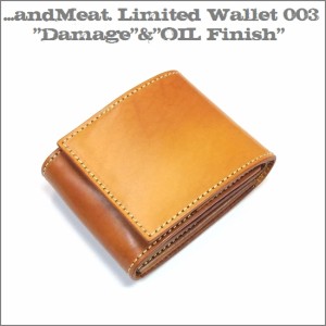 ネット限定【...andMeat.】アンドミート 本革/ヌメ革/メンズ/レディース/2つ折り財布 サドルレザーウォレット3 オイルブラウン