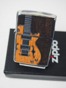 ジッポーZippo アンティーク ギター 銀SV（両面）ウッド木象嵌SilverWood