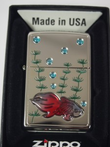 ジッポZippo 金魚きんぎょ エポキシ＆彫刻☆レッド 赤キンギョ 金魚鉢★新品！