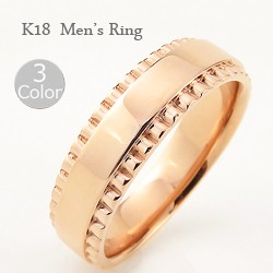 18金 メンズリング 指輪 デザイン ホワイト ピンク イエロー ゴールド 幅広  豪華 通販 男性用 送料無料