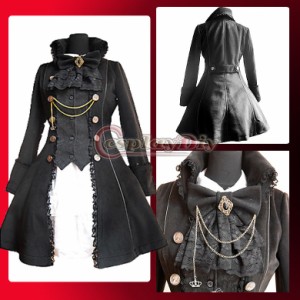 高品質 高級コスプレ衣装 ロリータ 風 ドレス ワンピース オーダー ゴスロリ Black Woolen and Cotton Long Sleeve Lolita Coat 