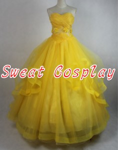 高品質 高級コスプレ衣装 ディズニー 美女と野獣 風 プリンセス ベル タイプ ドレス Beauty and The Beast Princess Belle costume