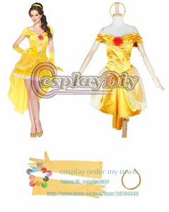 高品質 高級コスプレ衣装 ディズニー 美女と野獣 風 プリンセス ベル タイプ ドレス Yellow Knee-length Bell Princess Ver.2 