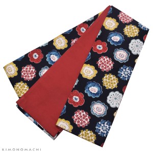木綿 半幅帯「編み物風のお花」カジュアル 長尺もあります 洒落帯 コットン細帯 日本製＜H＞