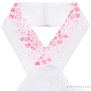 刺繍 半衿「白色 ピンクの桜刺繍」 七五三に 刺繍半襟【メール便対応可】＜H＞