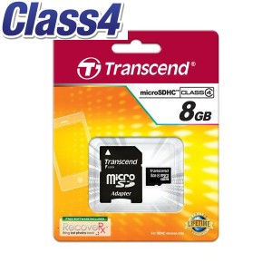 8GB トランセンド microSDHCカード 8GB Class4対応 SDカード変換アダプタ付き Transcend製マイクロSDHCカード TS8GUSDHC4 