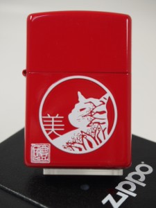 ジッポーキャットZippo 墨絵画家　本多豊國  　猫　見返り美人 　レッド赤 CAT 新品新品200