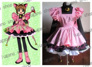 カードキャプターさくら☆木之本桜（きのもと さくら）　ドレス　コスプレ衣装+耳+黒しっぽ　 cosplay コスチューム 