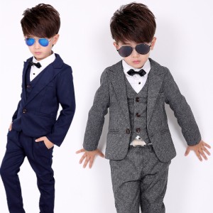 お買い得キッズ男の子フォーマルスーツ上下セット　子供服　ジャケット+ベスト+シャツ+パンツ4点セット　結婚式 発表式入学式七五三