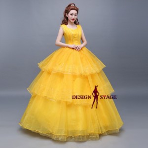 ディズニー映画 美女と野獣 ベル 風 ドレス 姫 大人 ドレス コスチューム コスプレ衣装 仮装 変装 アニメ DSN001