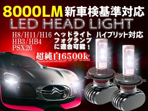 レビューで送料無料 Philips LEDヘッドライト同等★2個セットH8/H11/H16/HB3/HB4/PSX26 6500k 8000LM　新基準車検対応6500k 8000LM