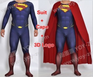 高品質 高級コスプレ衣装 スーパーマン 風 オーダーメイド ボディースーツ Superman Costume With Cape & 3D Chest Logo 