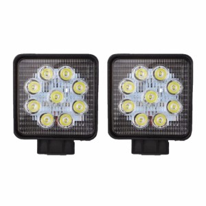 e-auto fun 改善版 CREE製 27W 9LED 9連 LED作業灯 角型 広角タイプ60度  12V/24V兼用  防水・防塵・耐衝撃・ 汎用作業灯 2本セット