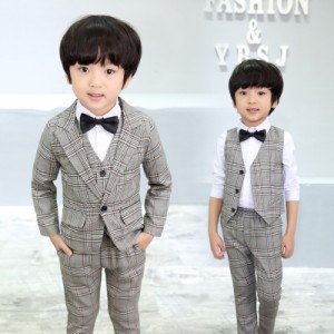 春秋ボーイズ男の子フォーマルスーツ上下セットアップ子供服キッズジャケット+ベスト+パンツ結婚式3点セット発表式ジレベスト司会者