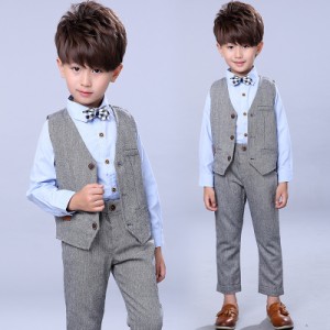 春秋ボーイズ男の子フォーマルスーツ上下セットアップ子供服キッズベスト+パンツ+シャツ結婚式3点セット発表式カッコイイ灰ジレベスト