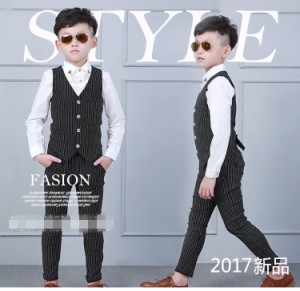 ストライプ ジレベスト ボーイズ男の子フォーマルスーツ 2点上下セットアップ 子供服キッズベスト+パンツ 結婚式ボーダー柄発表式