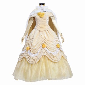 高品質 高級コスプレ衣装 ディズニー 美女と野獣 風 プリンセス ベル タイプ ドレス Belle Princess Cosplay Costume Dress With Cape