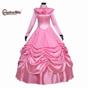 高品質 高級コスプレ衣装 ディズニー 美女と野獣 風 プリンセス ベル タイプ ドレス Bell Pink Fancy Dress Adult Women Halloween
