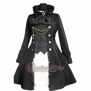 高品質 高級コスプレ衣装 ロリータ 風 ドレス ワンピース オーダー ゴスロリ Black Long Sleeve Lolita Dress Coat Knee-length Gothic