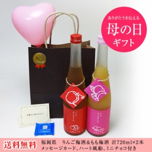 お誕生日風船セット果物梅酒2本セット りんご梅酒 もも梅酒 (福岡県)合計720ml×2本 メッセージカード ハート風船 ミニチョコ付き
