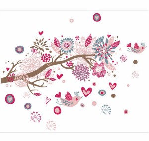 ウォールステッカー ブロッサムオブラブ 壁シール ピンクの花と小鳥 ハート フラワー 部屋のもようがえに 貼り直せる 壁ステッカー