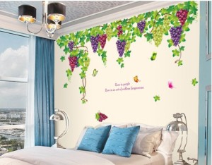 ウォールステッカー 大サイズ ぶどう園 ガーデン風 壁シール ジューシーグレープ 蔓 葡萄 果物 額縁 可愛い デコレーションシール