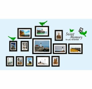 ウォールステッカー ヨーロッパの風景写真 フォトフレーム 壁シール 黒の額縁 欧風 鳥 英文字 はがせる インテリアシール 配送料無料