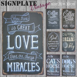 【4枚までメール便280円対応】ブリキ看板 cat dog coffee LOVE 20×30cm ビンテージ メタルサインプレート カフェ バー アメリカン┃