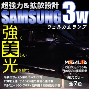 レクサス GS450h/GS460 190系 前期/後期 対応★サムスン製 ハイパワー SMD6連 ウェルカムランプ 2個1セット★全7色から選択可【メガLED】