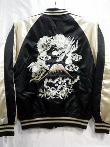 大きいサイズ　スカジャン　花龍刺繍　日本製本格刺繍のスカジャン5L　サテン