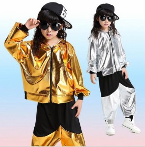 春秋女の子男の子HIPHOPサルエルパンツ+長袖トップス2点セットアップヒップホップ　ジャッズダンス衣装ステージ演出服キッズ子供