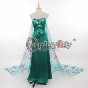 高品質 高級コスプレ衣装 ディズニー風 アナと雪の女王 アナ/エルサ タイプ ドレス 2015 Frozen Elsa Princess Dress Green Ver.1