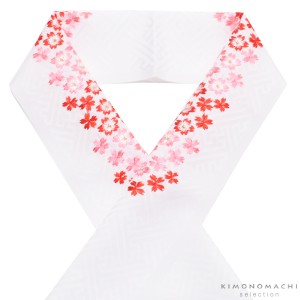 刺繍 半衿「白色 赤 ピンクの桜刺繍」 七五三に 刺繍半襟【メール便対応可】＜H＞
