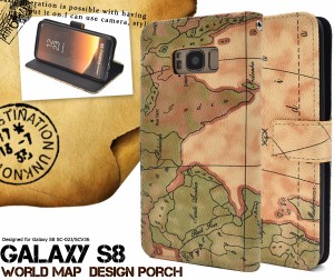 手帳型 Galaxy S8 SC-02J SCV36 横開き 世界地図柄 ギャラクシーS8 エスエイト docomo SC-02J au SCV36 スマホケースベージュ 合皮 レザ