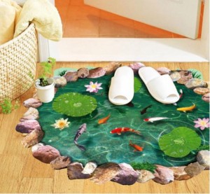 ウォールステッカー 池の鯉 蓮の花 3D壁シール 剥がせる トリックアート 床に 金魚 リアル だまし絵 和風 ウォールデカール