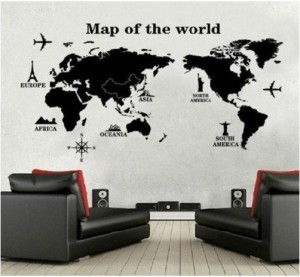 ウォールステッカー 世界地図 マップオブザワールド 壁シール モノトーン ワールドマップ 英語 黒 はがしやすい インテリア雑貨 送料無料